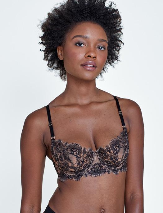 Luxury Underwired Balconette Bra in Black with Lace