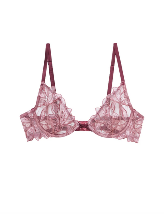 Fleur du Mal Lurex and Lace Lily Embroidery Demi Bra