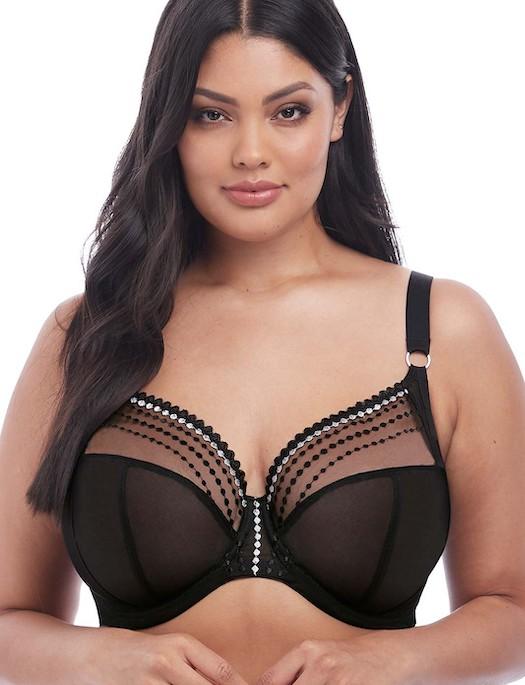 Elomi Sachi Strappy Plunge Underwire Bra (4353),32GG,Black Butterfly at   Women's Clothing store